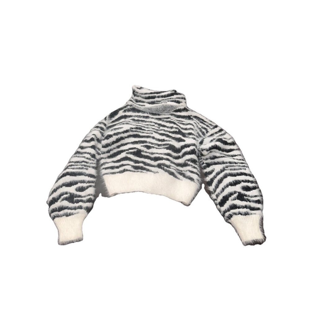 Women’s Kayla’s Armoire Zebra Print Fluffy Turtle Neck Sweater Medium/large